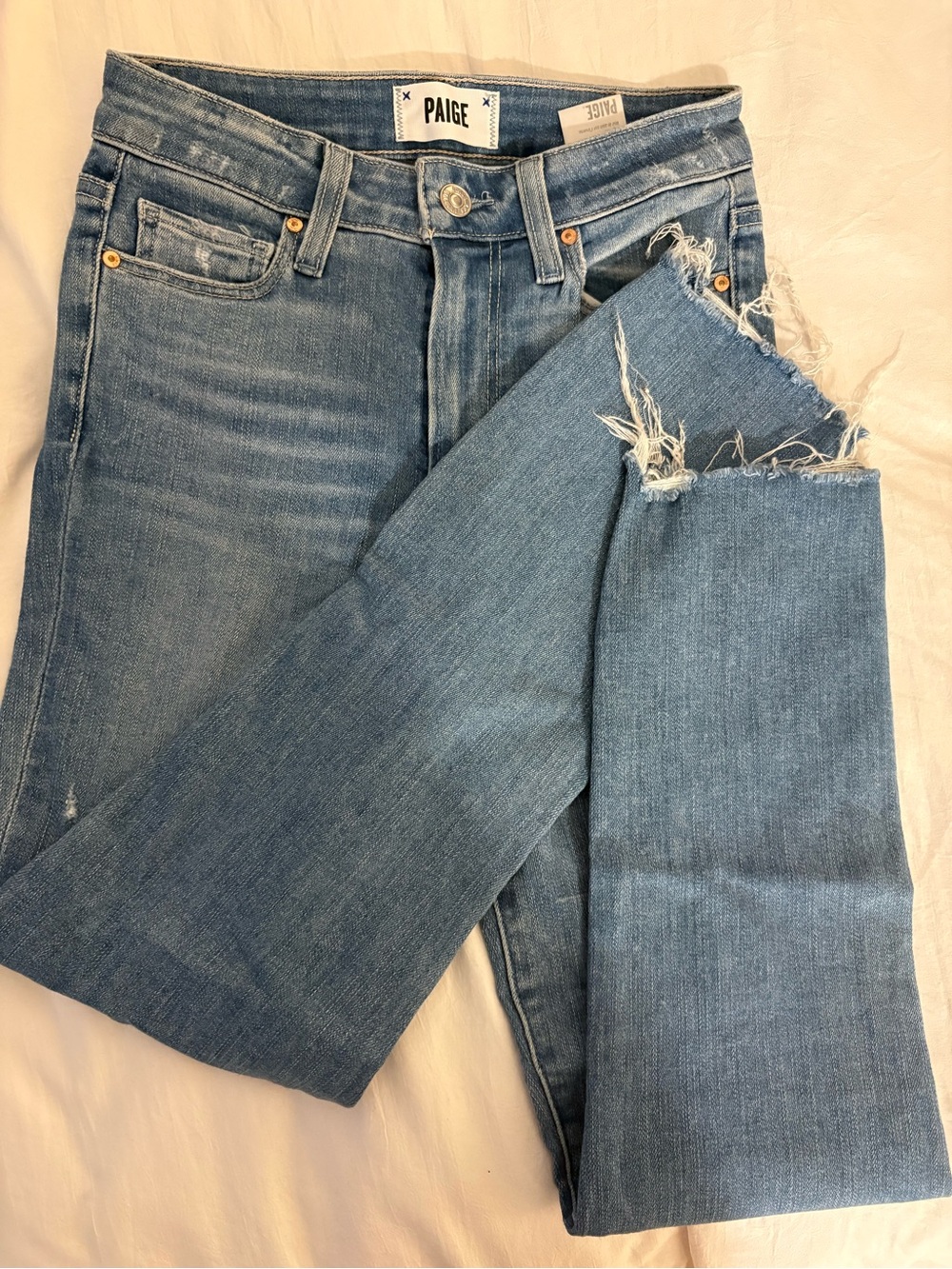 PAIGE Light Blue Hoxton Skinny Crop Jeans with Raw Hem